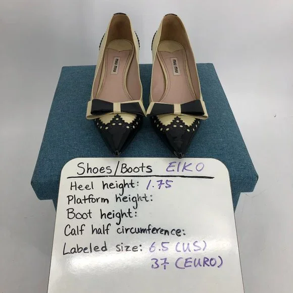 Miu Miu Two Tone Patent Leather Double Bow Pointed Toe kitten heels Size 6.5 - Picture 15 of 16